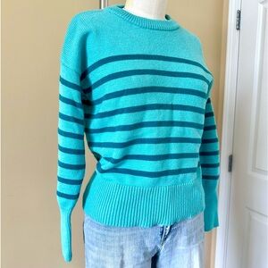 Philosophy Striped Crew Neck Sweater. Aqua Blue & Teal Color Combo Size Medium